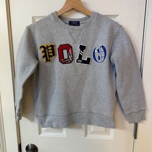 Boys Ralph Lauren Polo Patchwork Sweatshirt Logo Rare Vintage Preppy M 10/12